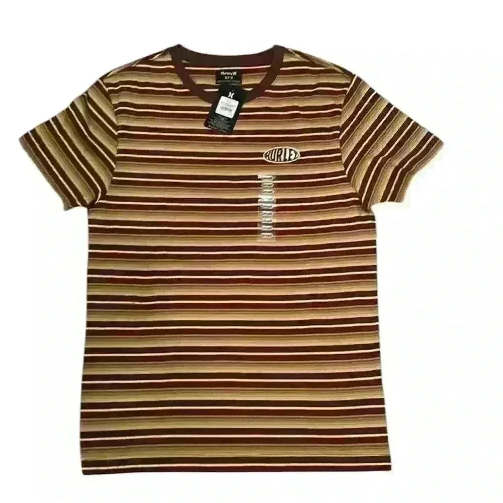 Hurley NWT Road To Nowhere SS Yarn Dye T-Shirt Expresso Red Yellow Mens Size S